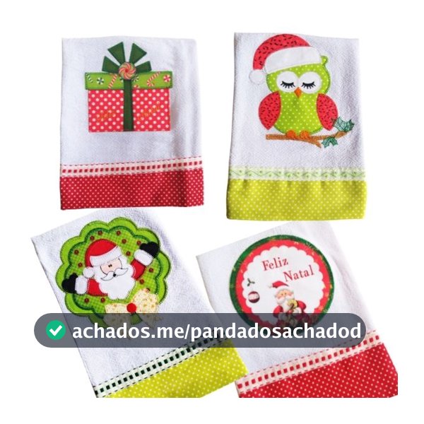 Kit Panos de Prato Bordados Patchwork Natalinos Casa & Decoração  ( 4 unidades) - Natal - Papai Noel - Decoração de Natal