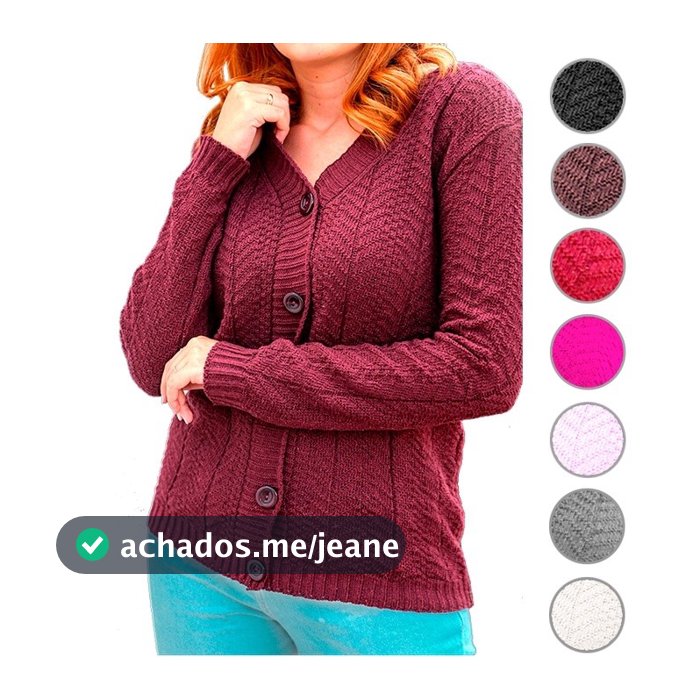 Casaco blusa de frio tricot básica aberta com botões