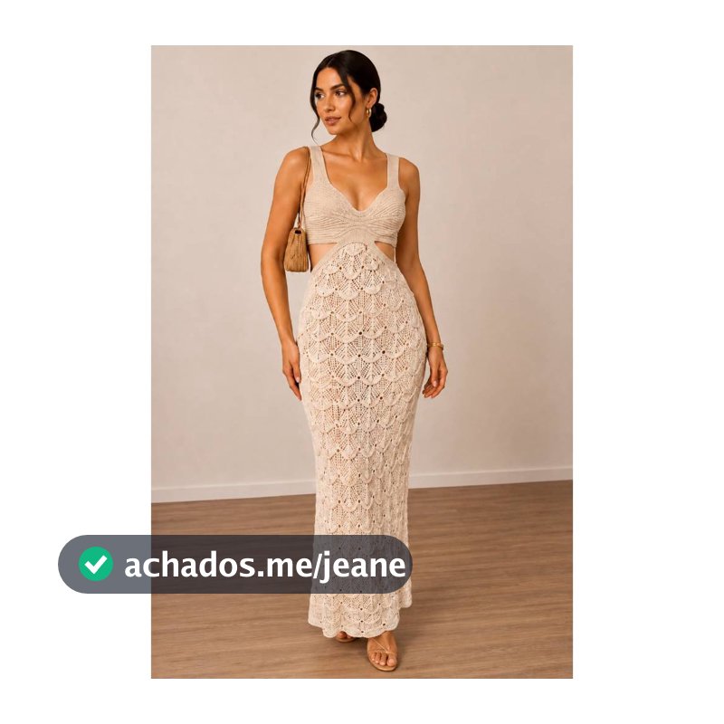 Vestido Longo Alça e Decote Escama Tricot com Forro
