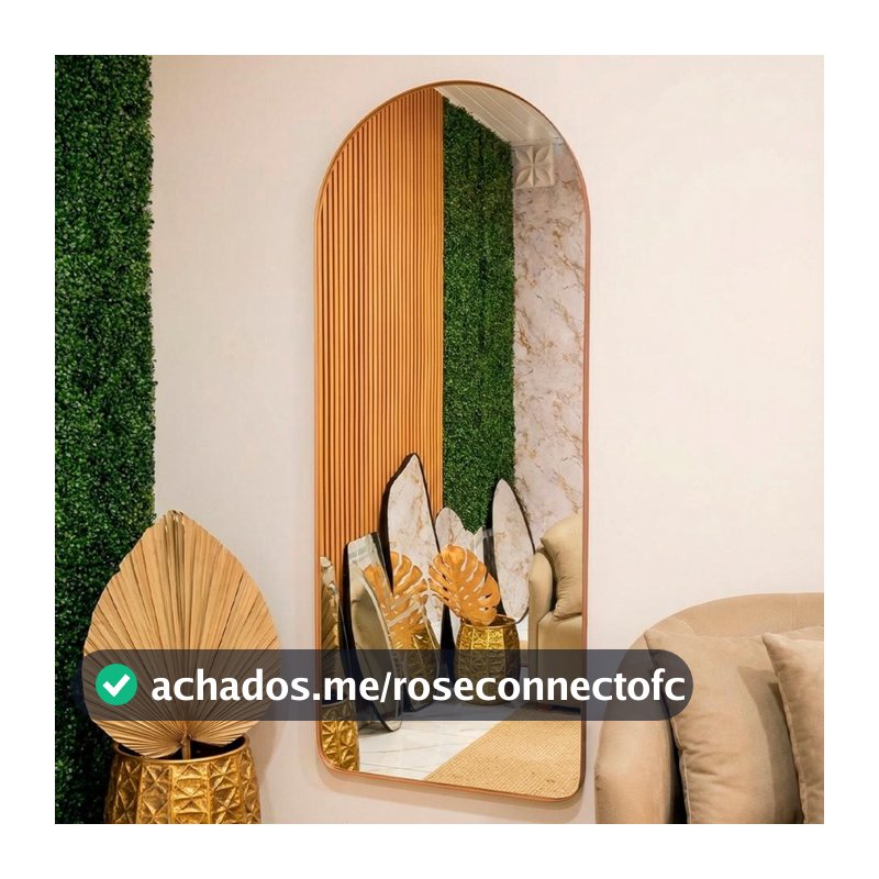 Espelho Oval Base Reta Corpo inteiro Moldura de Couro Madri Quarto Sala Salão Loja