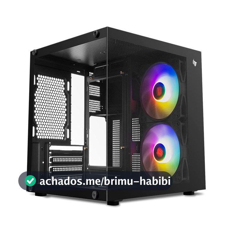 Gabinete Gamer Aquário  Pichau Atom X, Mini-Tower, Lateral de Vidro, Com 2 Fans, Preto, PG-ATOMX-BK