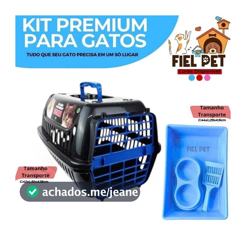 Kit Gato Caixa de Areia Comedouro e Pá / Transporte Brinq Pet N°01