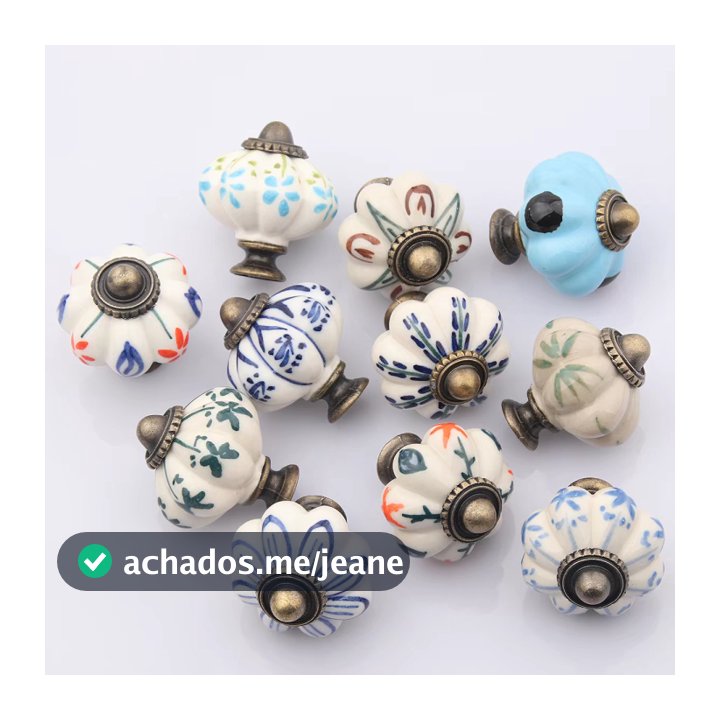 Puxadores De Armário De Cerâmica Vintage Azul Branco , Base De Latão Antigo , Gaveta Para Decoração De Casa