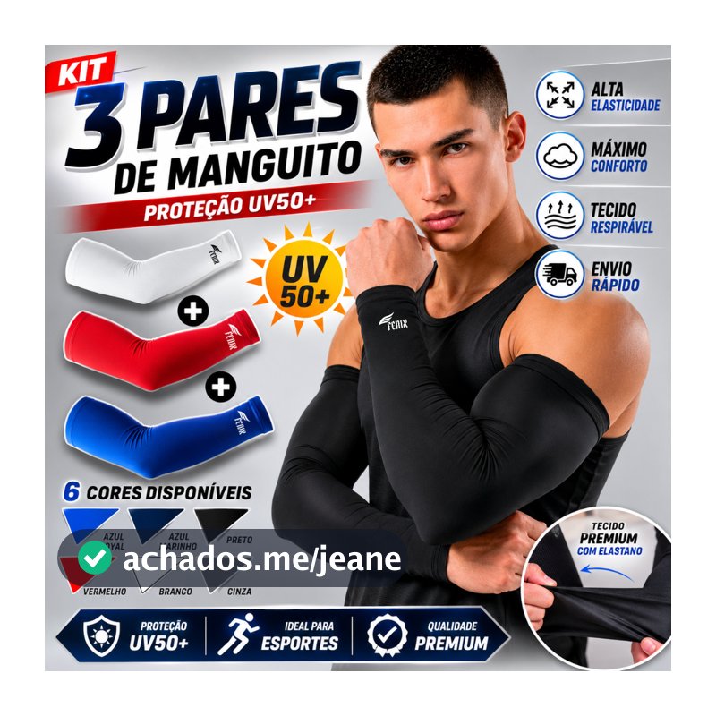 Kit 3 pares de Manguito Segunda Pele - Proteção Solar Manguito Vôlei
