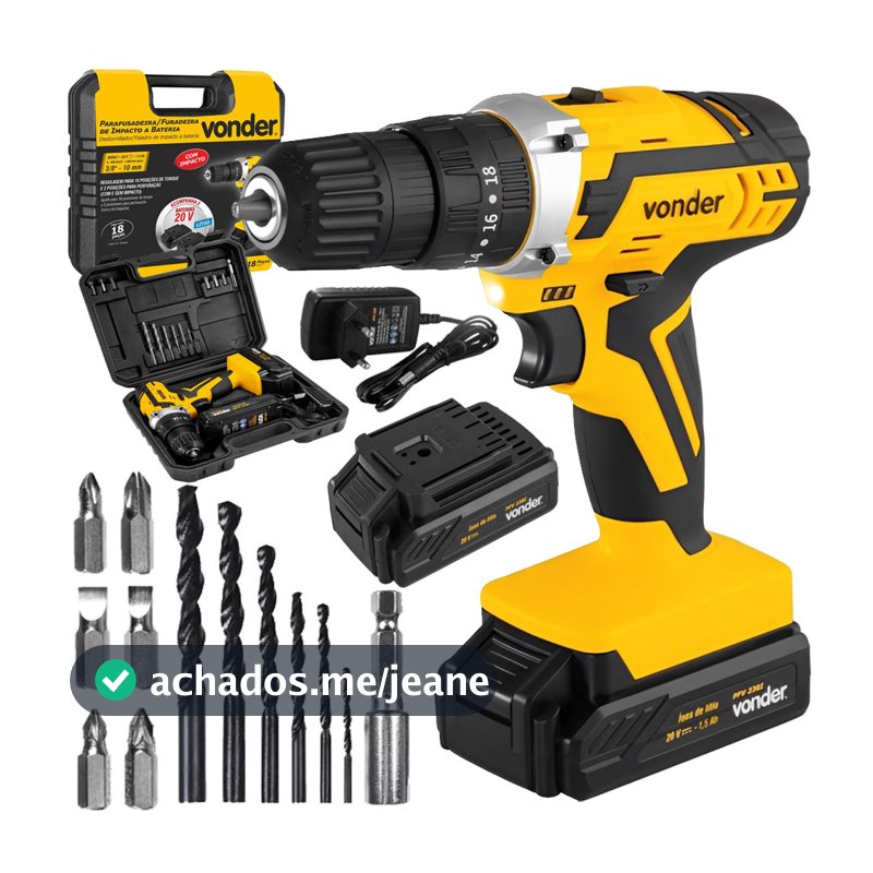 Parafusadeira e Furadeira de Impacto Reversível PFV 238I Vonder com 2 Bateria 20v e Maleta Broca