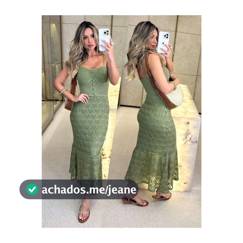 Vestido  Midi Tricô Forrado  Alça Fina Tricot Sereia Crochê