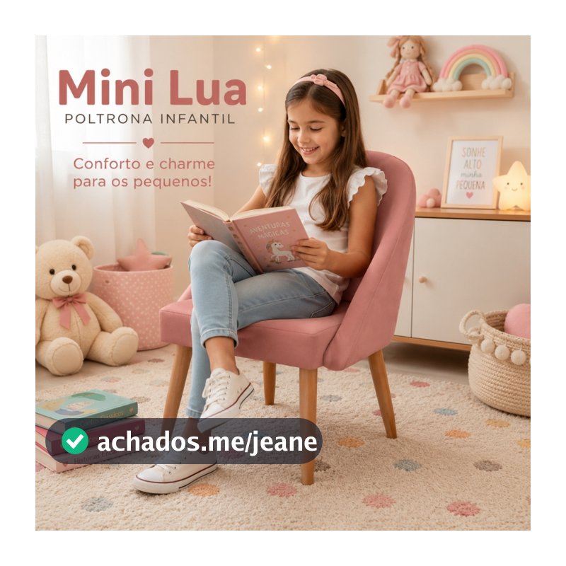 Cadeira Poltrona Infantil Mini Lua Estofada Em Veludo Premium Ideal Para Crianças 05 a 10 Anos Pes Palitos Decorativa