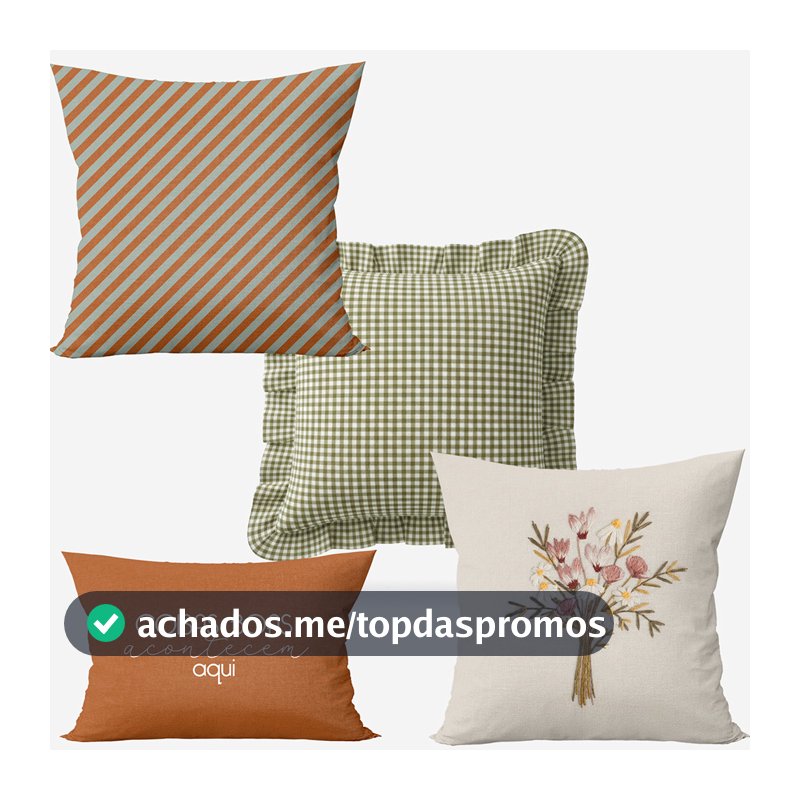 Kit 4 Capas de Almofadas Farmhouse Terracota & Verde com Bordado Floral + Baguete Frase