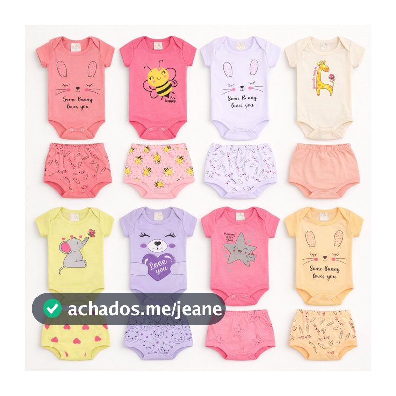 Kit 5 Conjuntos Bebê Body Manga Curta + Tapa Fralda Algodão Verão Menina 10 Peças RN Ao GG