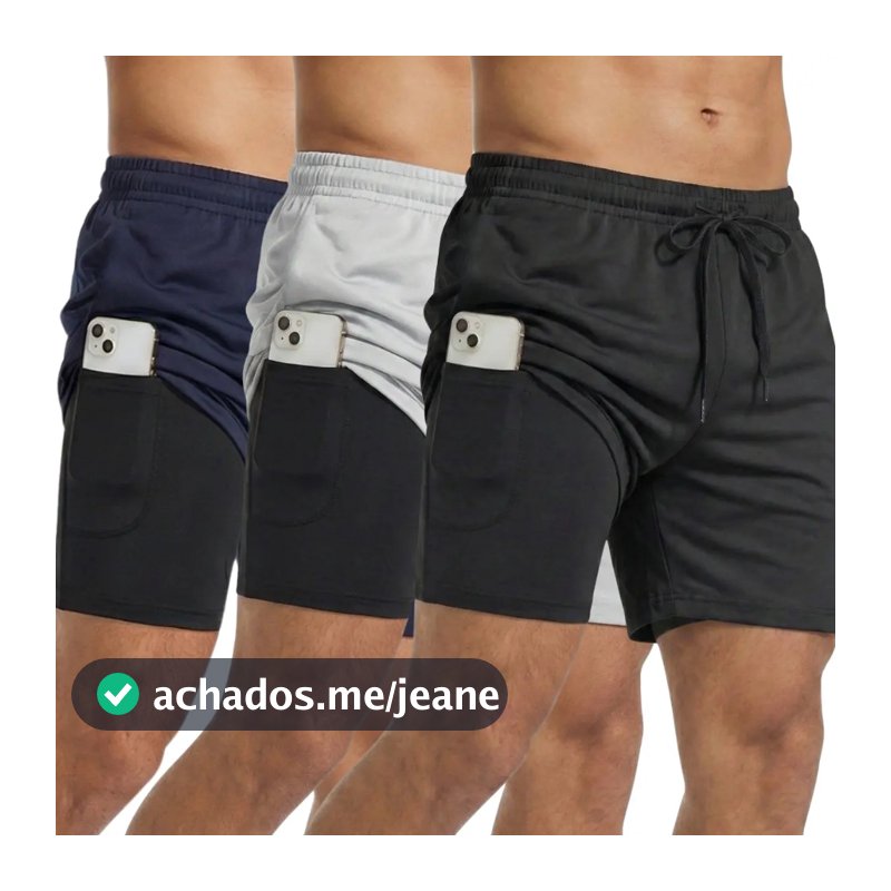 Kit 3 Shorts 2 Em 1 Masculino Dry Fit Compressão