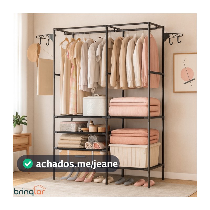 Guarda Roupa Portátil Arara Multifuncional com Cabideiro e Sapateira