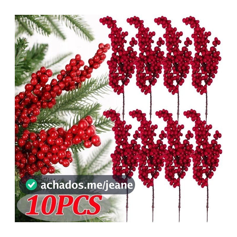 10 peças 22cm Natal simulação vermelho ramo de fruta árvore DIY árvore de Natal floral decoração