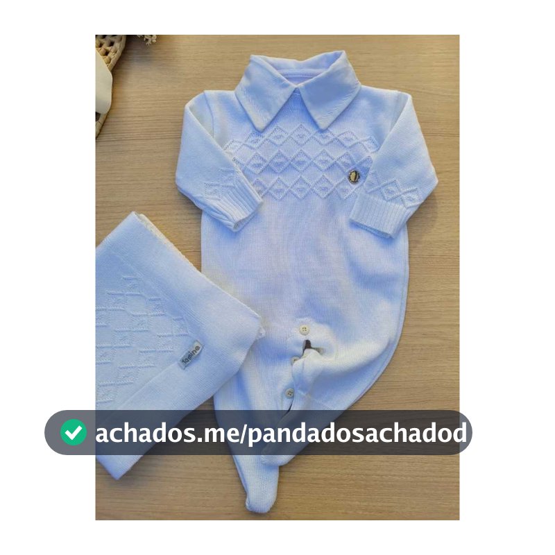 Saída de maternidade de menino em tricot branca macacão charles 3 peças