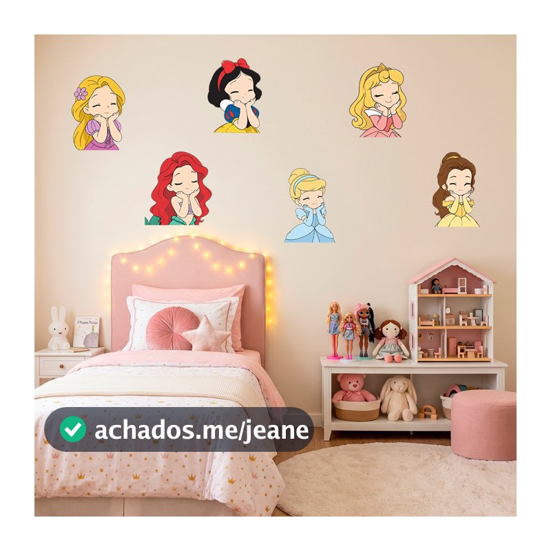 Adesivo de Parede Princesas Busto Autocolante Decorativo Infantil Para Quarto Brinquedoteca