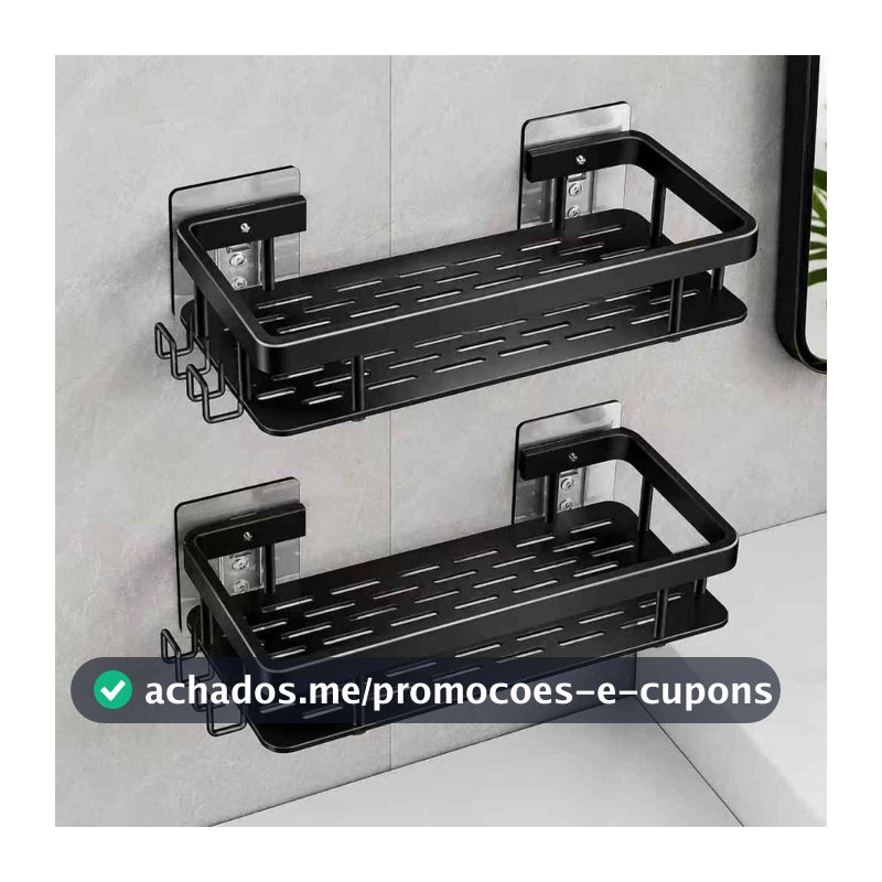Suporte De Shampoo Preto Organizador Alta qualidade Prateleira De Banheiro Sem Furo Premium-Space Alumínio
