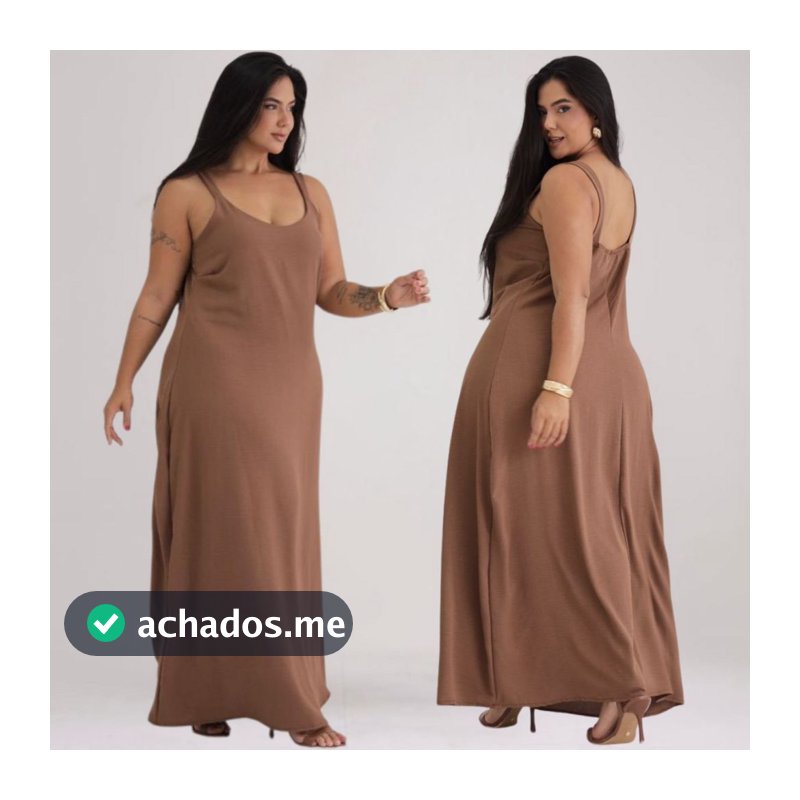 Vestido Longo Feminino Plus Size G1 G2 Elástico Modelo Soltinho Verão Com Alças e Decote Em V Moda Evangélica Dunas