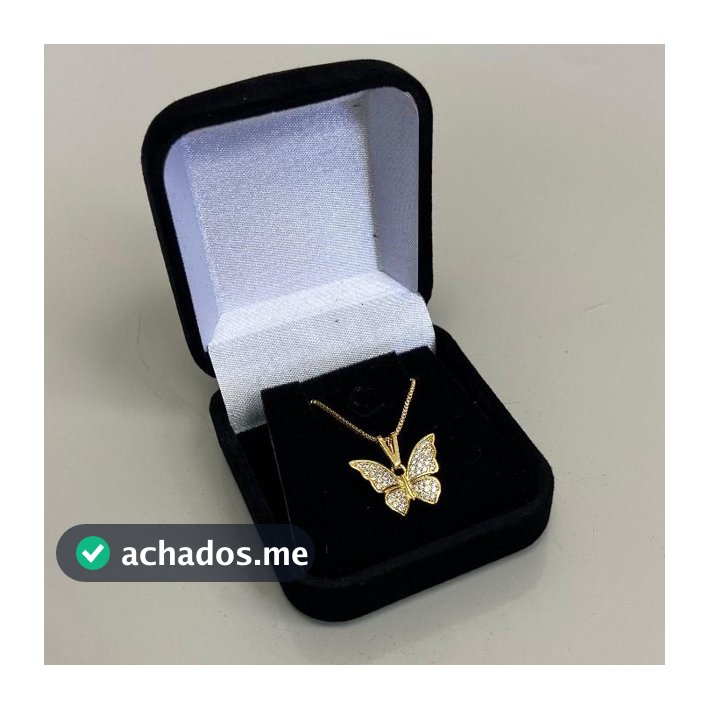Colar Feminino Borboleta Zircônia Caixinha Cordão Veneziano Banhado a Ouro 18k