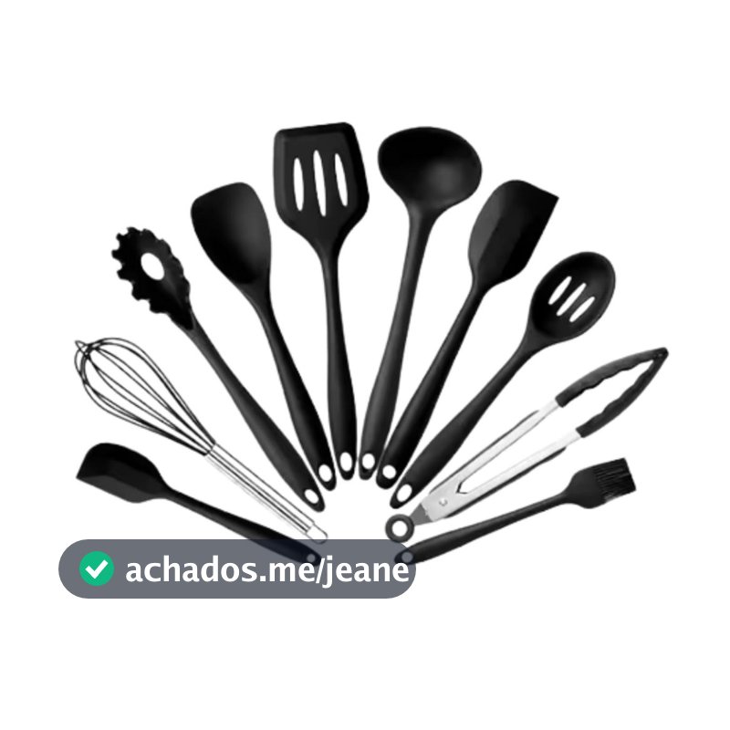 Jogo 10 Colheres De Silicone Utensílios Cozinha Cabo Inox