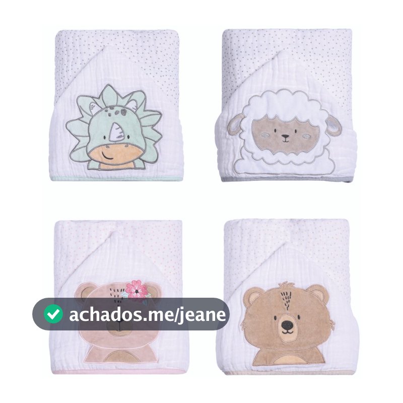 Toalha Banho Fralda Papi Soft com Capuz Três Camadas com Capuz - Bichinhos