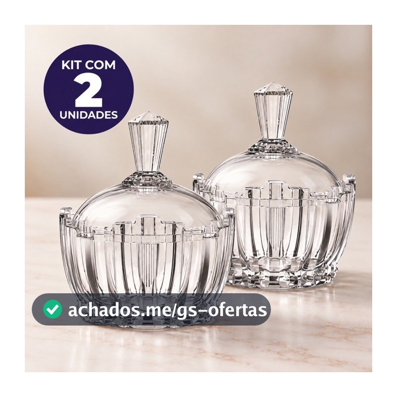 KIT 2 BOMBONIERES DE VIDRO 240ML COM TAMPA JOGO PARA DOCES BOMBONS CONJUNTO DECORATIVO E ORGANIZADOR