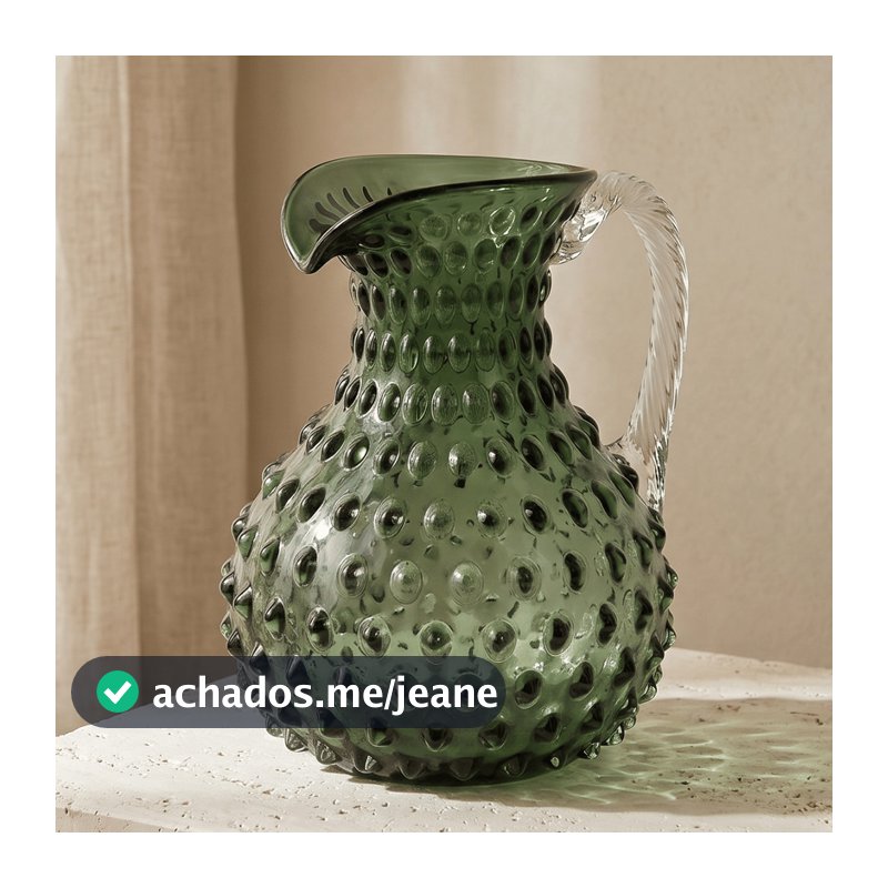 Jarra de Vidro Verde com Relevos Bolhas Bubble Texturizada 1,7L Água Suco Drinks Mesa Posta Elegante