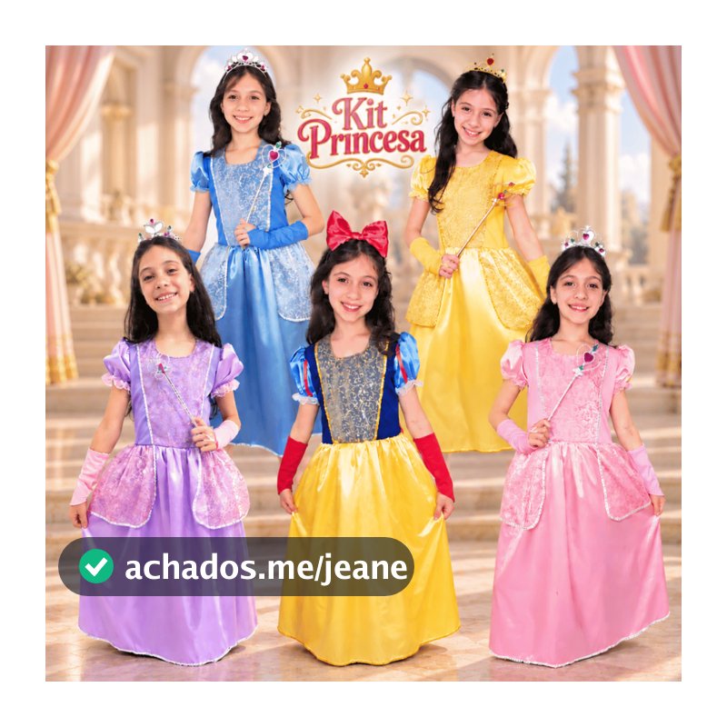 Fantasia de Princesa Menina Luxuoso Vestido Longo de Cetim com Kit Acessórios Luvas Coroa Varinha