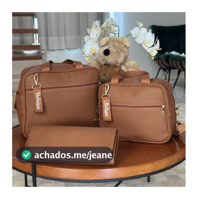kit de bolsa maternidade Frasqueira e trocador -  3 peças e 2 chaveiros personalizados