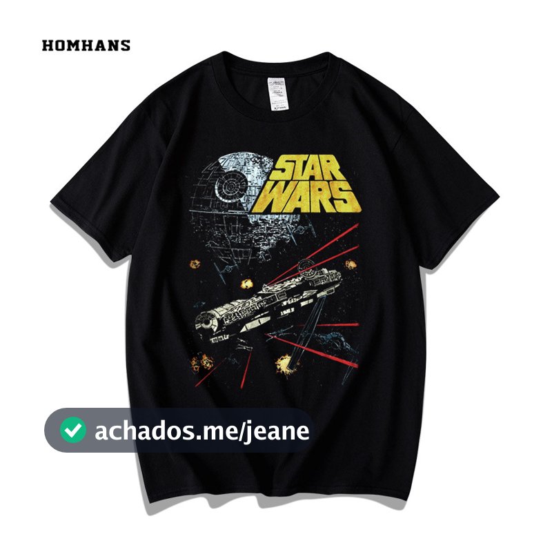 Camiseta Unissex Oversized Plus Size Feminina Masculina Preta  Unissex  Estilo Urbano e Estampa "Star Wars", Estilo Urba