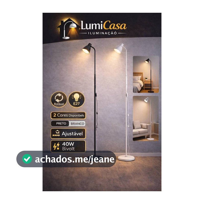 Luminária de Piso Ajustável E27 40W Bivolt Abajur de Chão Moderno para Sala Quarto Leitura Luz LED Decorativa