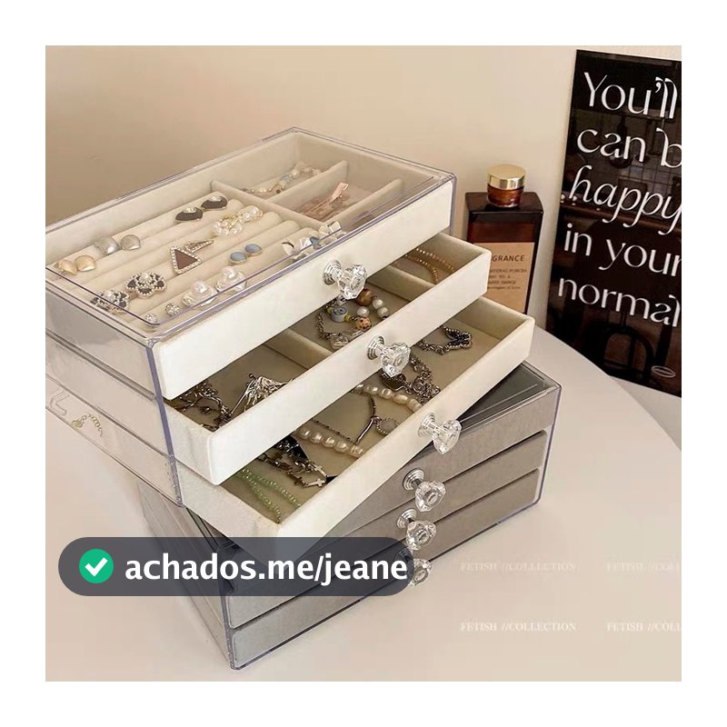 Porta Joia Acrílico Luxo Com 3 Camadas Brinco Anel Compartimento Caixa de Armazenamento De Jóias