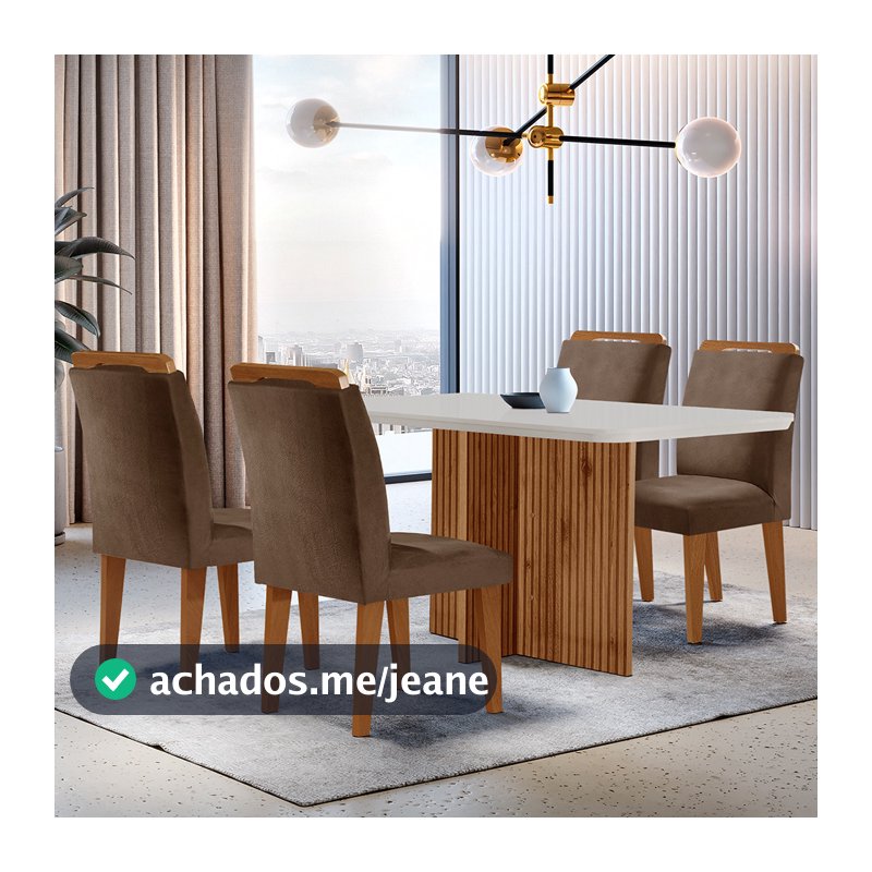 Sala de Jantar Mesa Olimpia 120CM MDF Canto Reto com 4 Cadeiras Athenas Moderna
