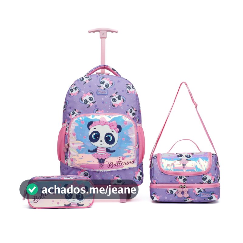 Kit Mochila Rodinhas Lancheira Estojo Reforçada Yupe Rosa