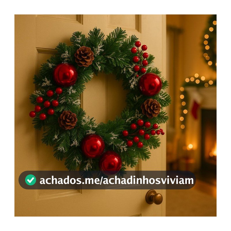 Guirlanda De Natal Decorada Enfeite Porta Decoração Natalina Galhos Luxo Pinha Azevinho 30cm