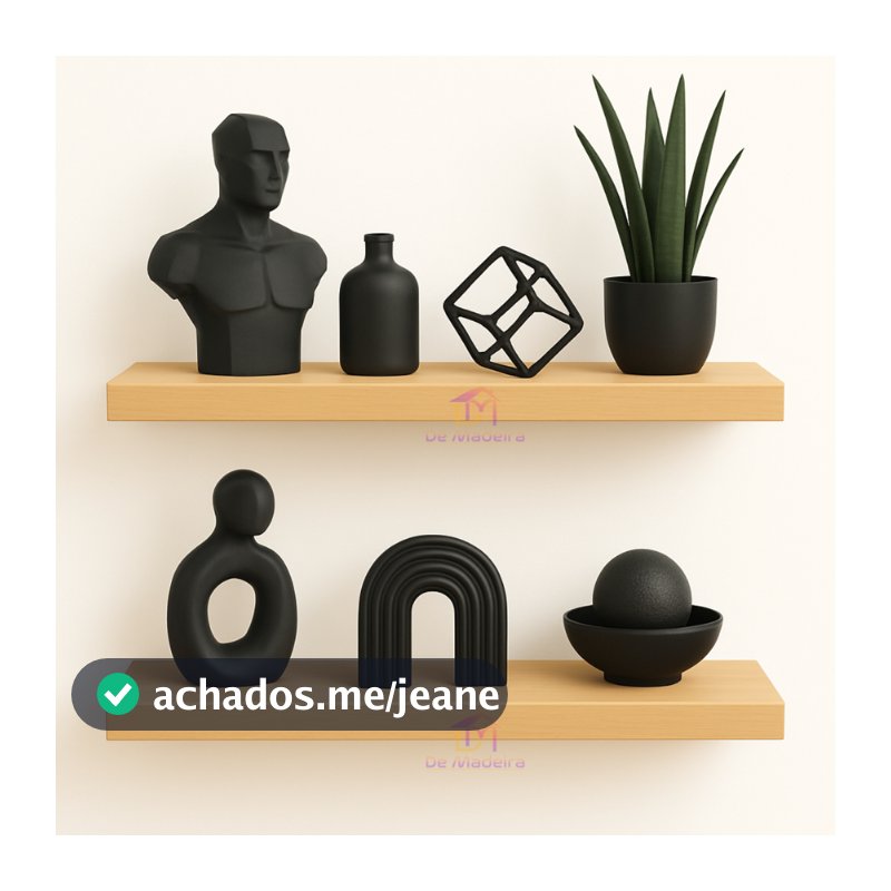 Kit 2 Prateleiras Nicho Com Suporte Invisível Madeira Maciça Para Sala, Cozinha, Quartos e Quintal