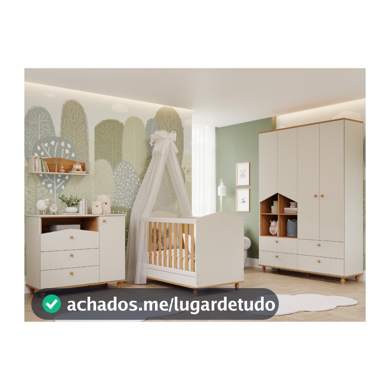 Quarto bebê Completo Berço Americano 3 em 1 Guarda Roupa 4 Portas Cômoda 1 Porta Casinha 100% MDF