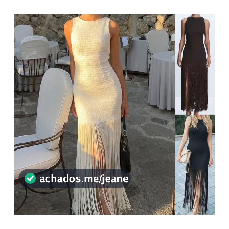 Vestido Maxi Com Franjas De Malha Sem Mangas , Gola Redonda , Slim Fit , Bodycon , Longo De Festa Feminino