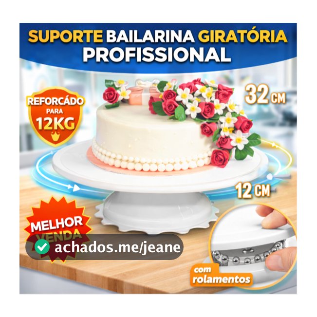 Suporte Bailarina Giratória Reforçada para Bolo 32cm | Confeitaria Profissional até 12kg