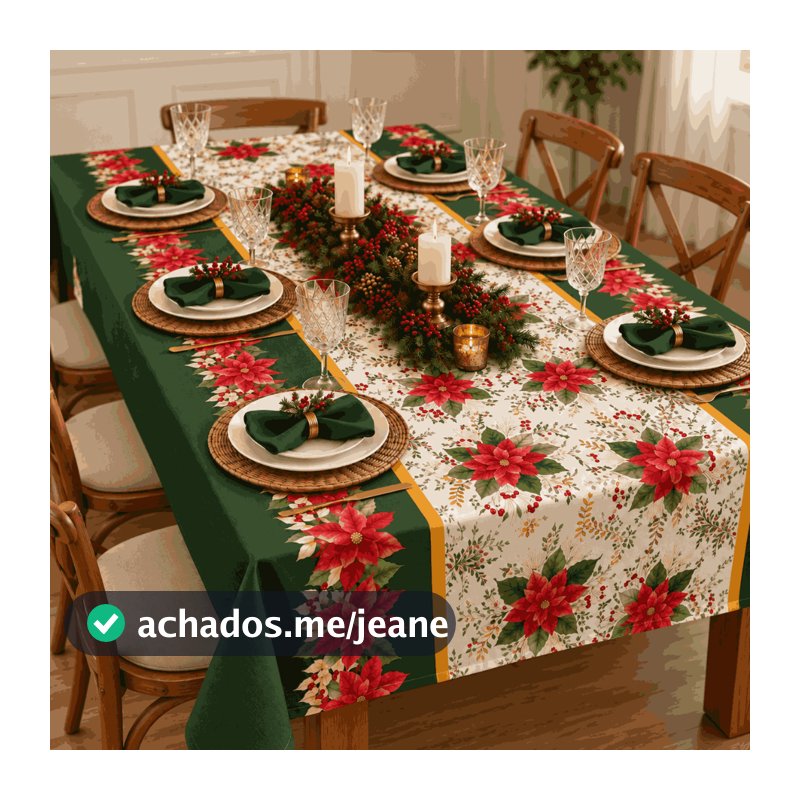 Toalha de Mesa Natalina em Oxford Estampada para Ceia de Natal 4, 6 e 8 lugares