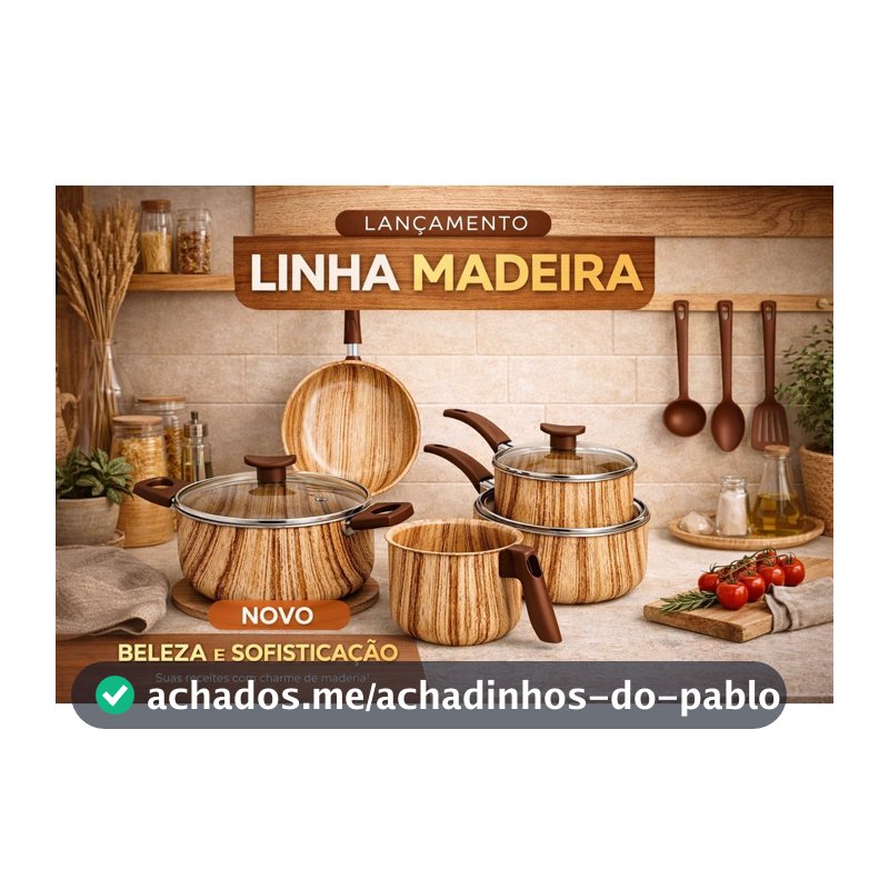 Jogo de Panelas ⚠️LANÇAMENTO⚠️ 8 Peças MARF Cor Madeira Antiaderente Teflon Premium 5 Camadas + Talheres