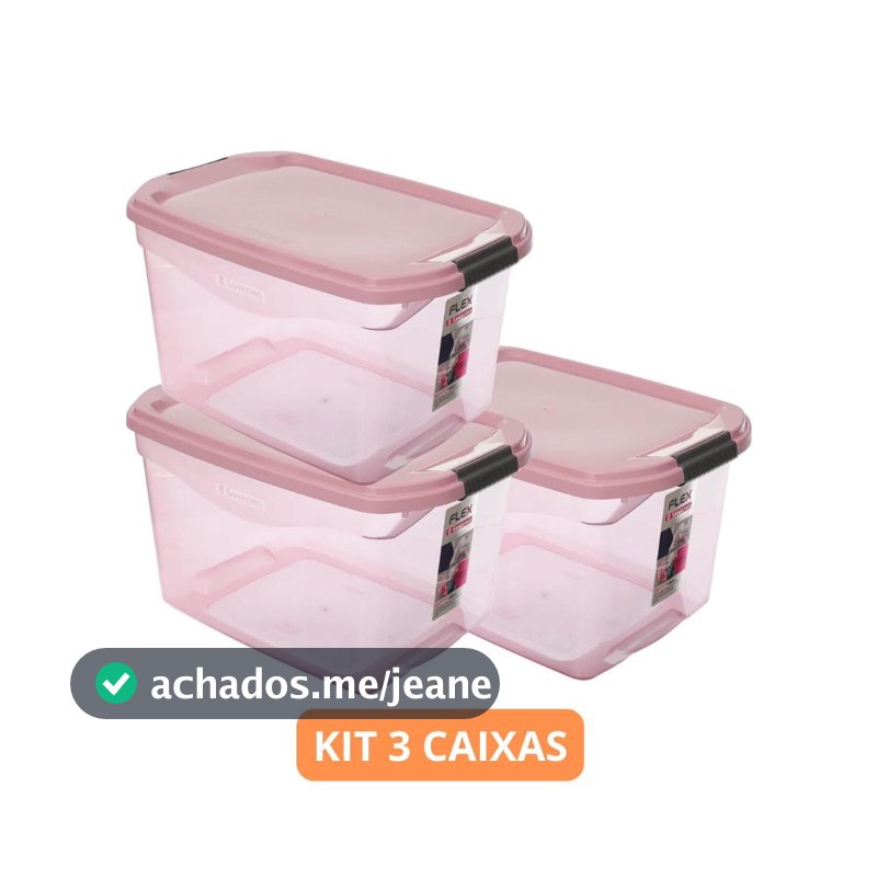 Kit 3 Caixas Organizadoras Rosa 29L Sanremo