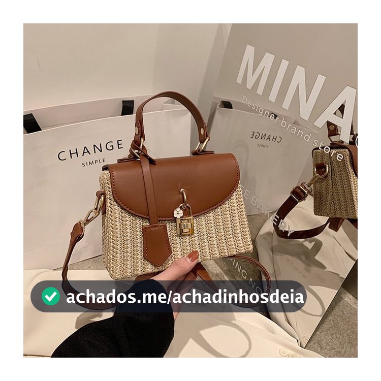 Novo estilo de costura contraste cor moda feminina bolsa de ombro bolsa de palha bolsa mensageiro