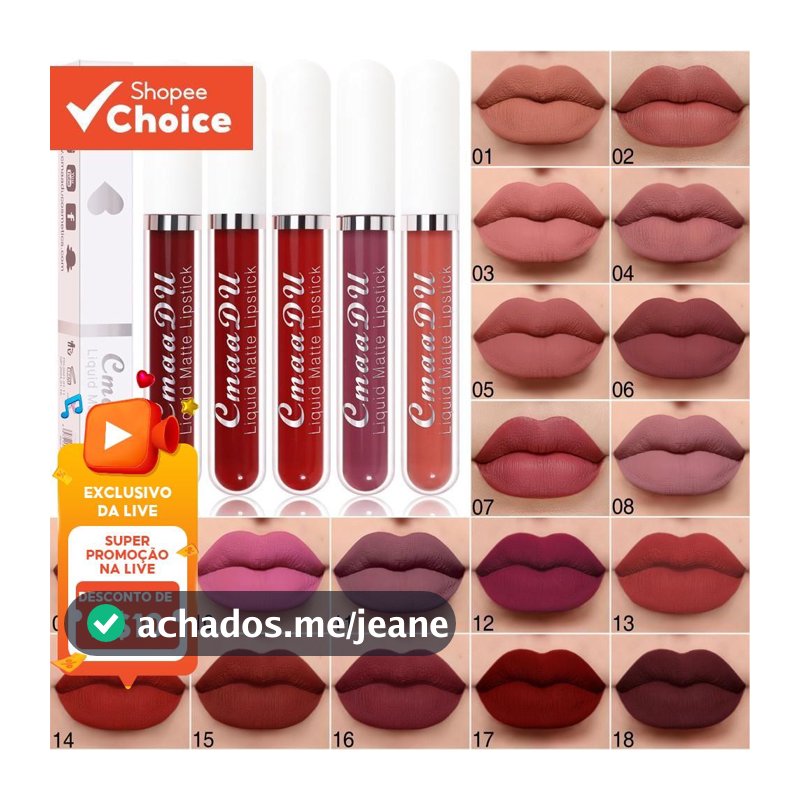 CMaaDu Batom Fosco De 18 Cores À Prova D'água De Longa Duração Copo Antiaderente Maquiagem Valentine Glam Festival Essen