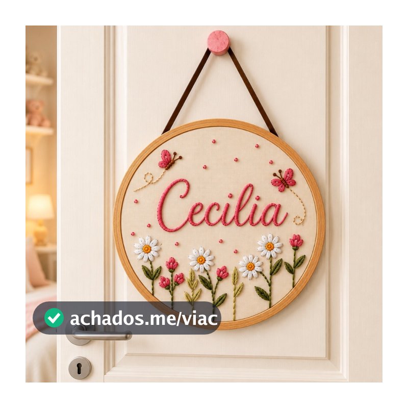 Porta Maternidade Personalizada Nome Floral MDF Não é Bordado e sim....Efeito Bordado
