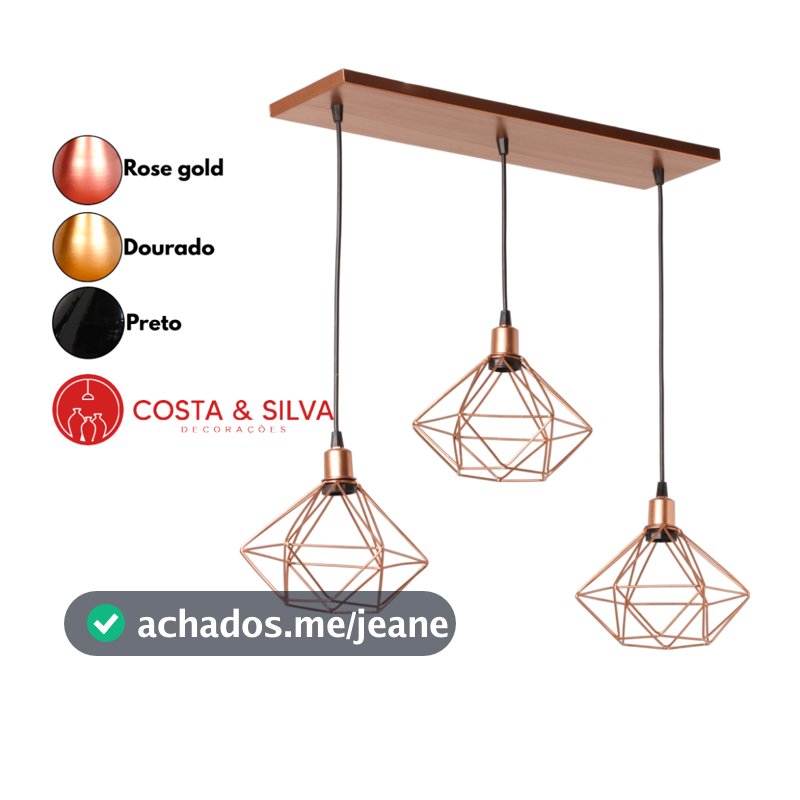 3 Pendente Diamante Aramado Triplo Luminária Canopla Única Lustre de Teto Vintage