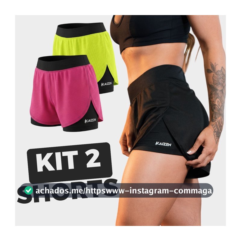 KIT COM 2 SHORTS FEMININO 2 EM 1 FEMININO DRY FIT C/ Bolso Porta Celular Kaizen Academia, Treino