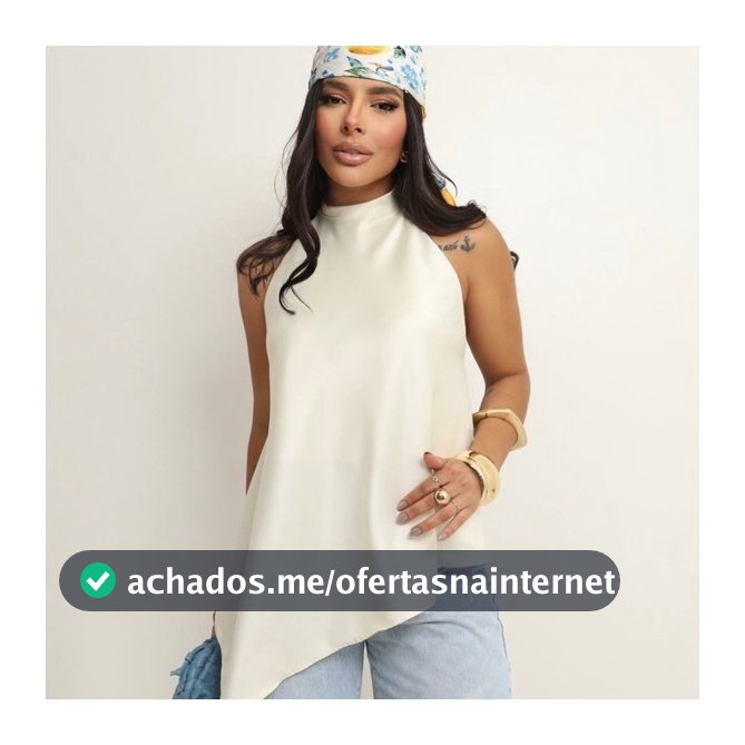 Blusa Feminina Acetinada Gola Alta Assimétrica Costas Abertas Elegante Regata Social Festa