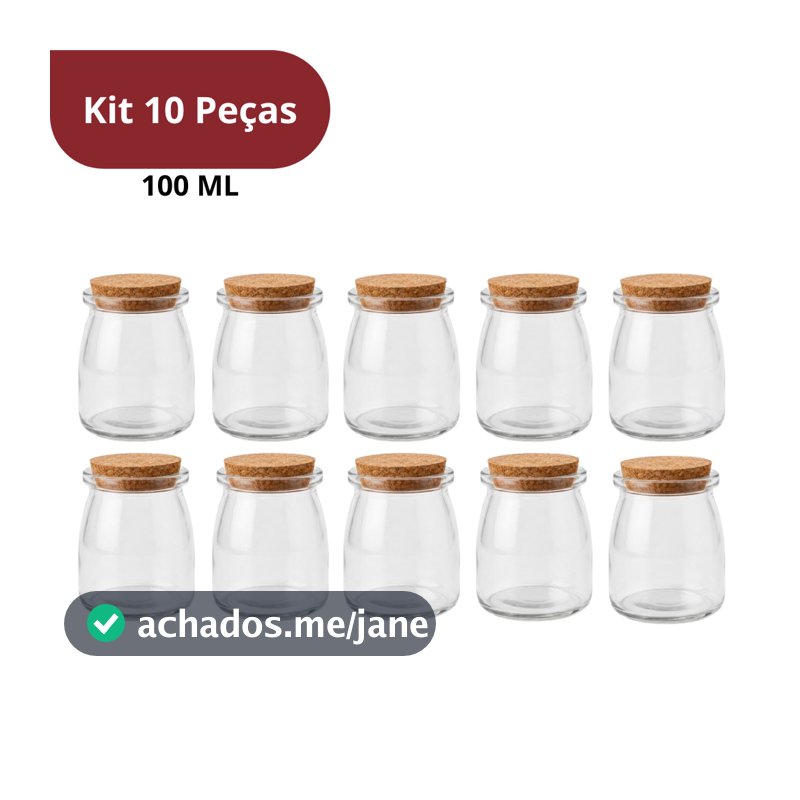 Kit 10 Potes de Vidro para Temperos 100ml com Tampa de Rolha Cortiça Organizador