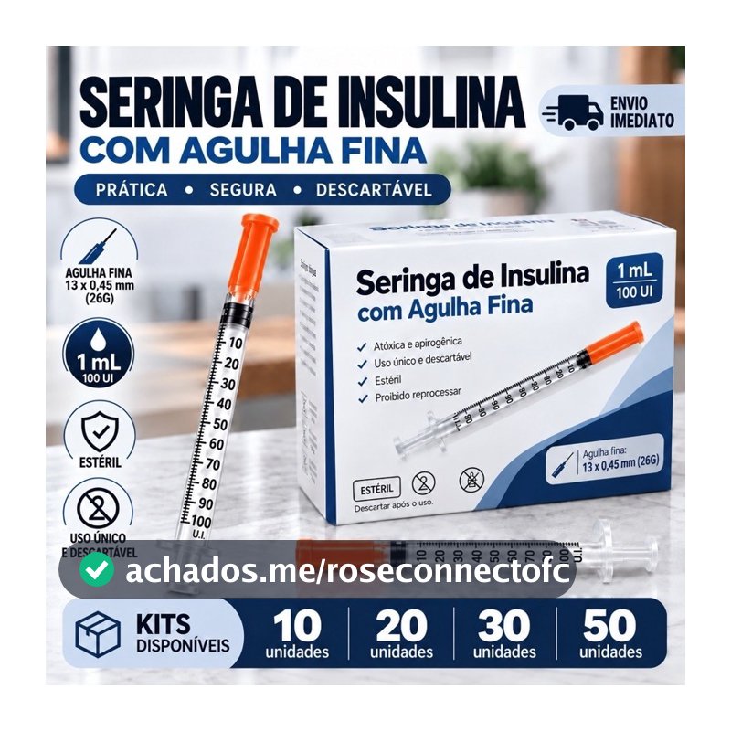 Seringa Insulina 1ml 13 x 0,45mm 26G Agulha Ultra Fina Zero Resíduo Venper Medix Descarpack SR Solidor Sol-M