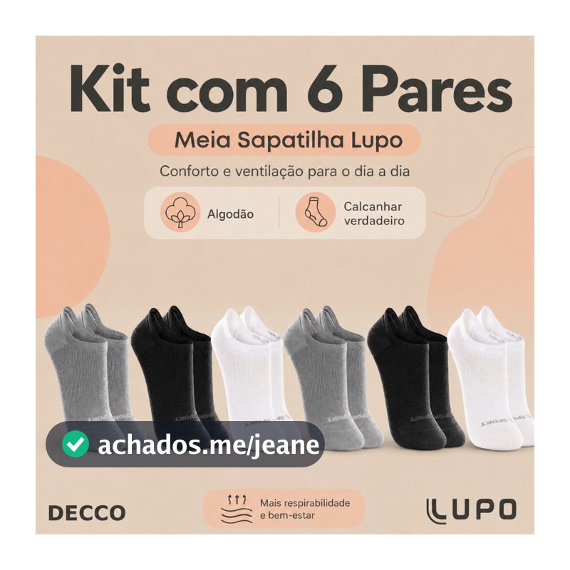 Kit De 6 Pares Meias Cano Invisível Lupo Sport Algodão Soquete Sapatilha Unissex