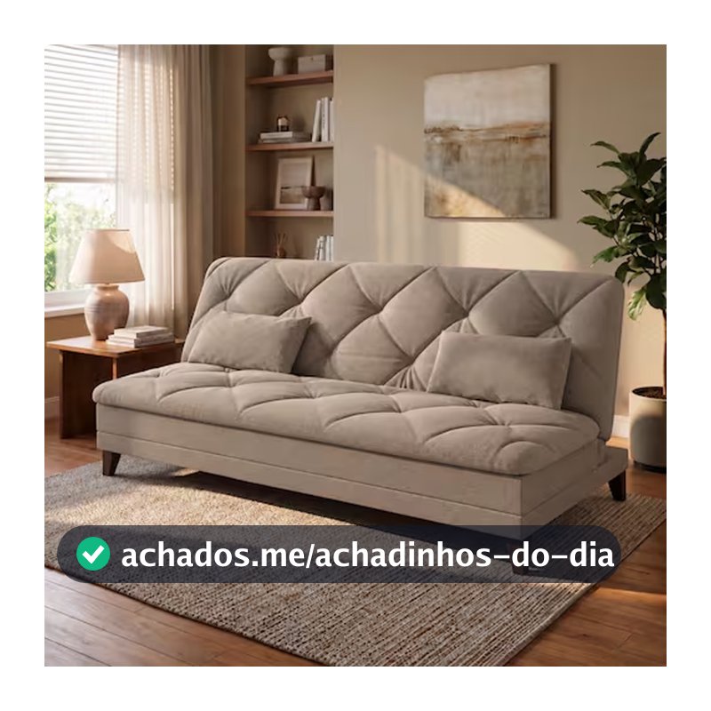 Sofá-Cama 3 Lugares Linoforte Jamile com Encosto Reclinável em Tecido Suede